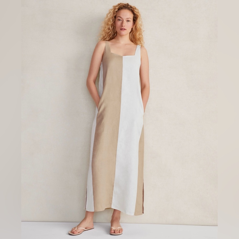 NWT Haven Well Within Linen Colorblock Maxi Dress – Tan/White – Size S